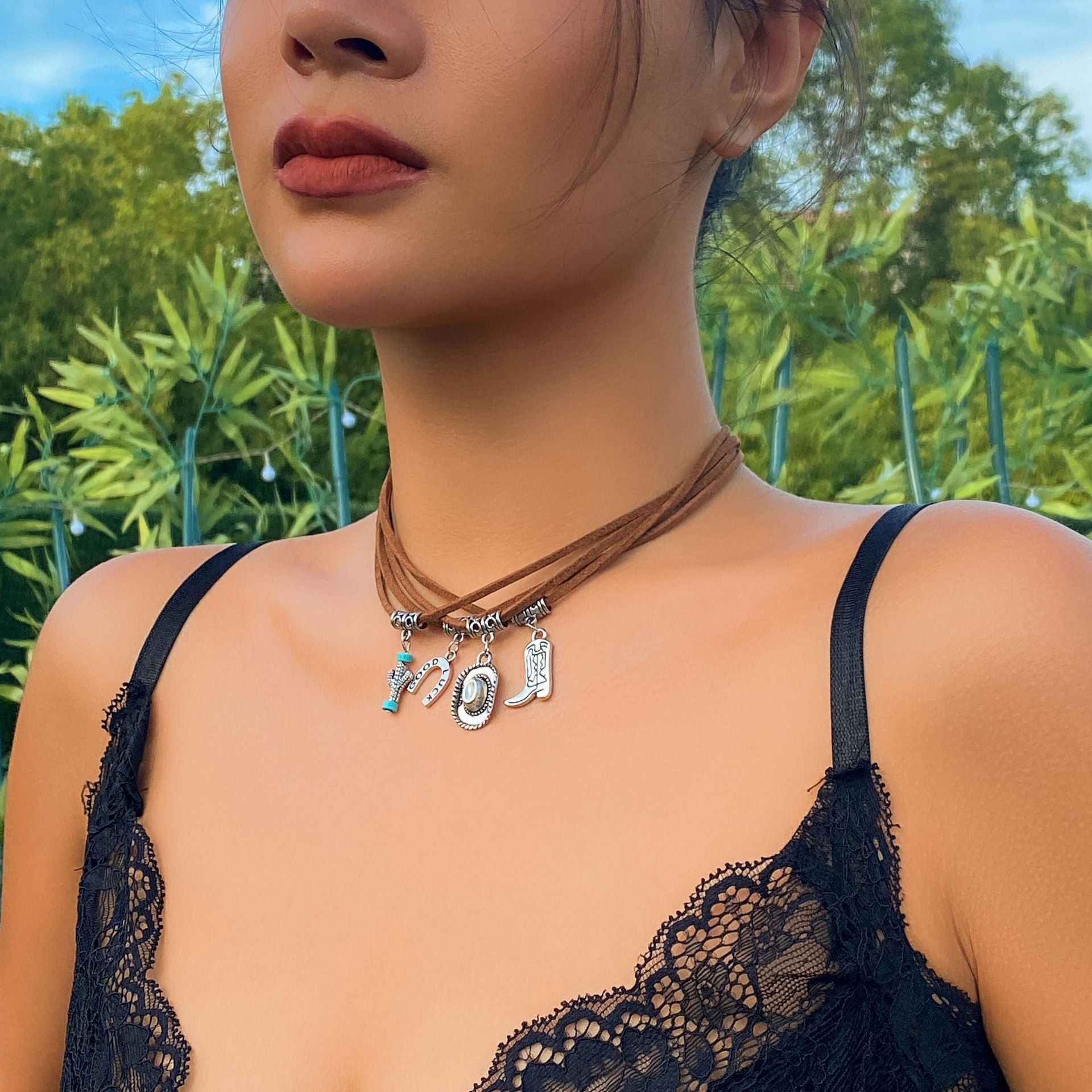 Wholesale Western cowboy hat and turquoise multi-layer necklace